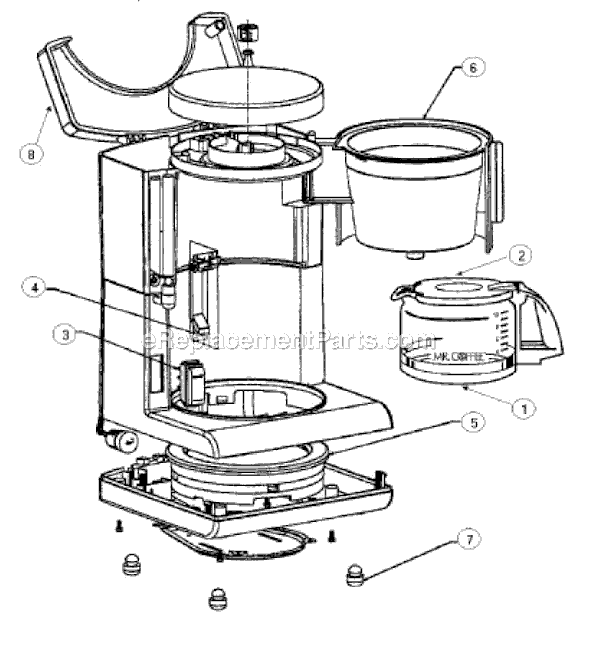 Page A Diagram and Parts List for AD10  Mr Coffee Coffee Maker